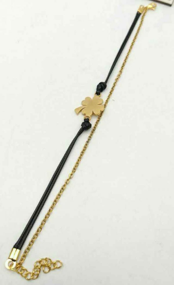 دستبند نخی و زنجیری زنانه استیل طلایی